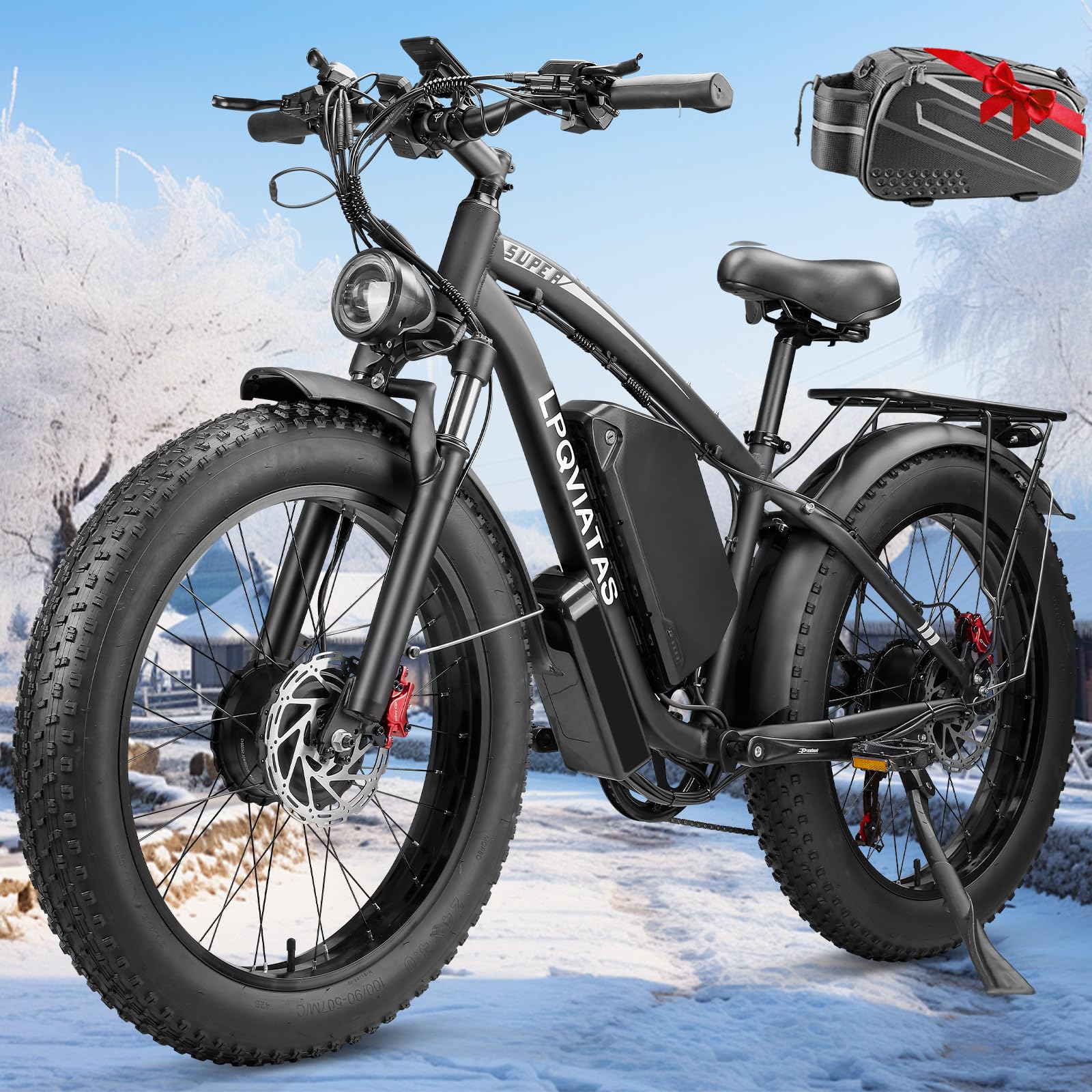 6000W Peak Dual Motor Ebike for Adults - 52V 34Ah Fast Electric Bike for Men Women 45 MPH,Up to 100 Miles,24" Fat Tire Lockable Suspension Electric Bicycle for Snow Off-Road Commuter Mountain E-Bike
