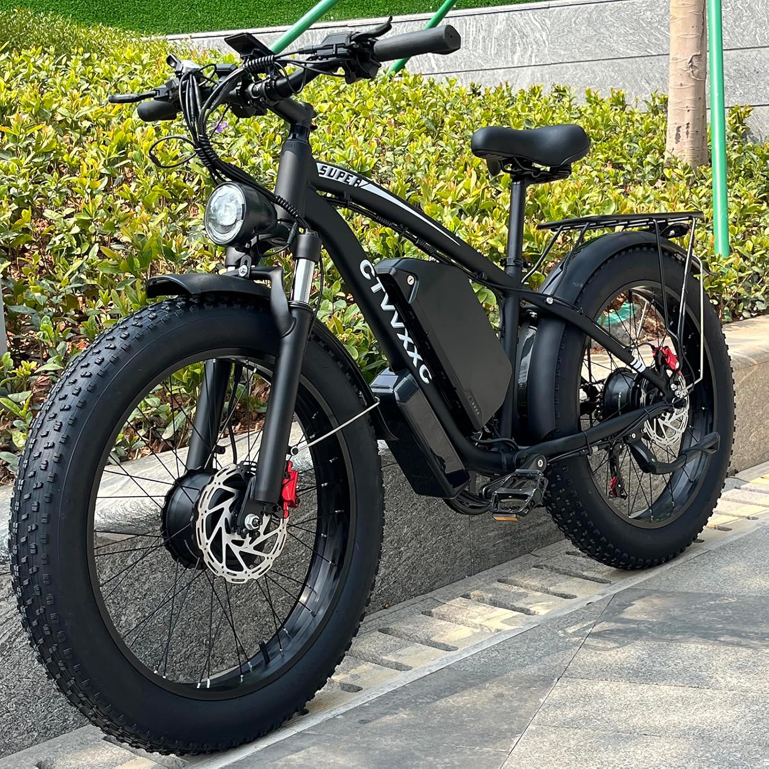 6000W Peak Dual Motor Ebike for Adults - 52V 34Ah Fast Electric Bike for Men Women 45 MPH,Up to 100 Miles,24" Fat Tire Lockable Suspension Electric Bicycle for Snow Off-Road Commuter Mountain E-Bike
